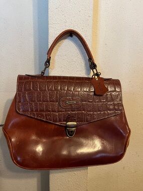 Brown Croc-Embossed Leather Satchel